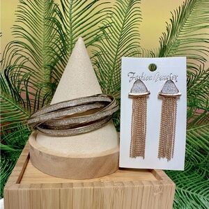 Metallic silver & gold bangle set